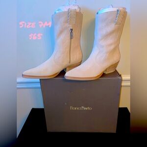 Franco Sarto Cream Heeled Boots with Pointed Toe